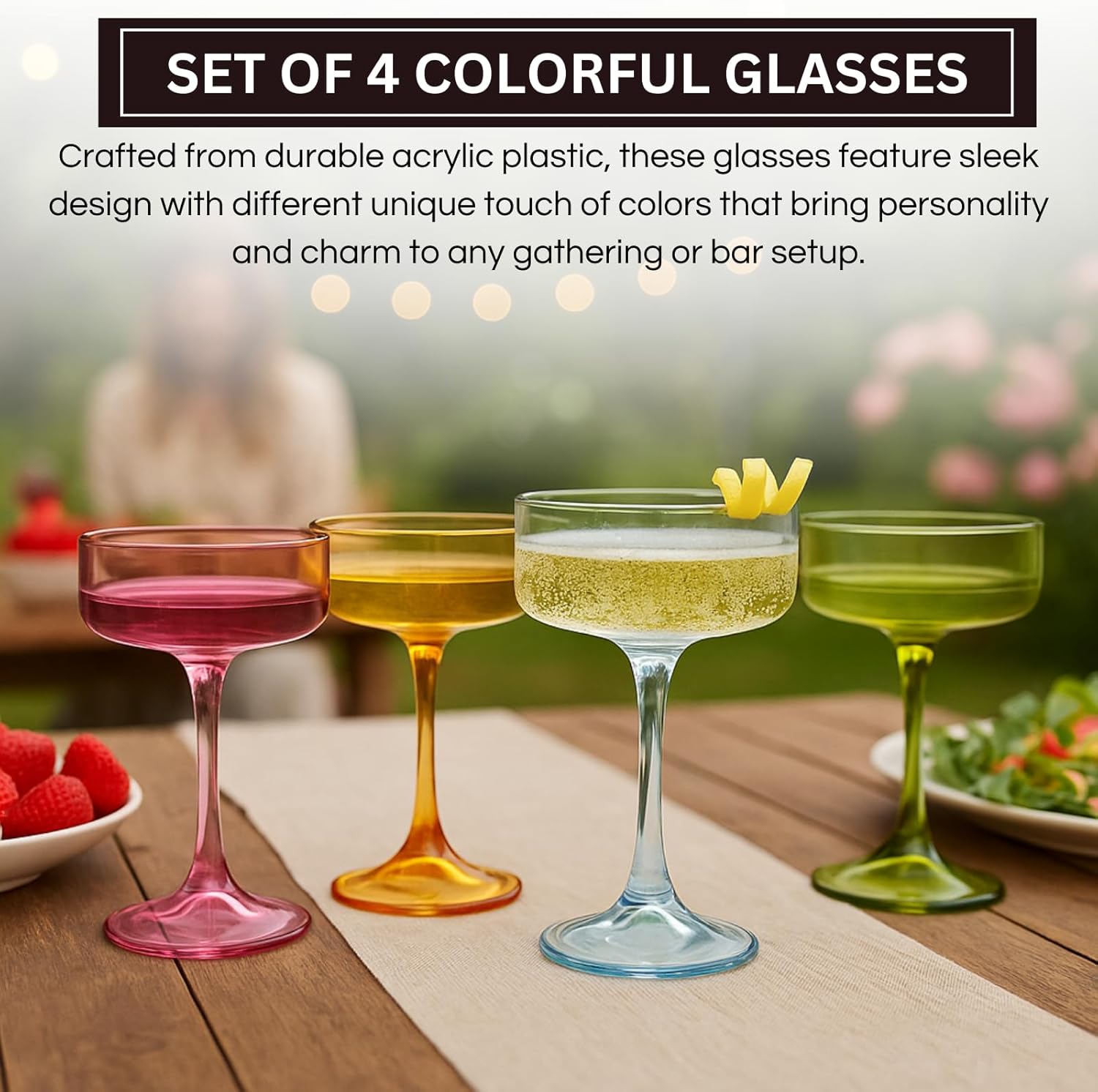 Khen Champagne Coupes Morgan Set Vibrant  - Set of 4 Multicolor