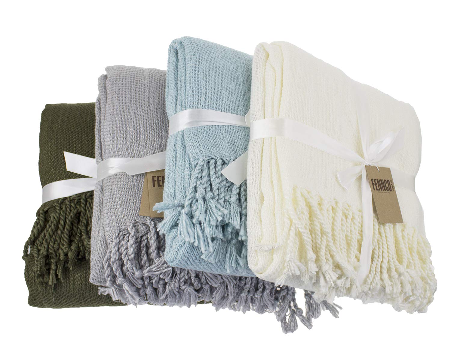 Fennco Styles Classic Woven Solid Lightweight Throw Blanket with Fringe Design 50" W x 60" L - 4 Colors