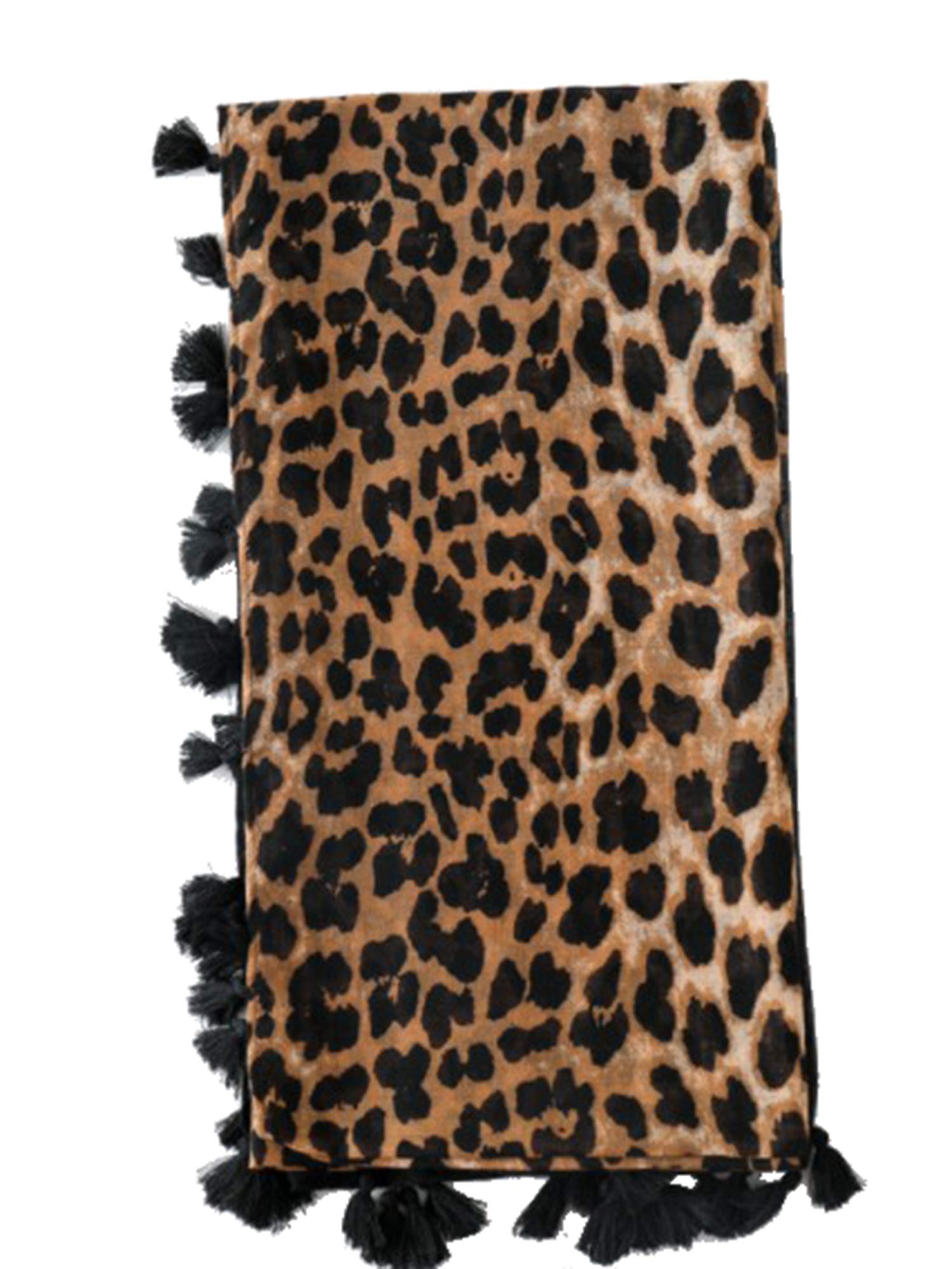 stylesilove Women Elegant Classic Leopard Print Lightweight Cotton Tassel Scarf Wrap Autumn Winter Large Shawl Scarf