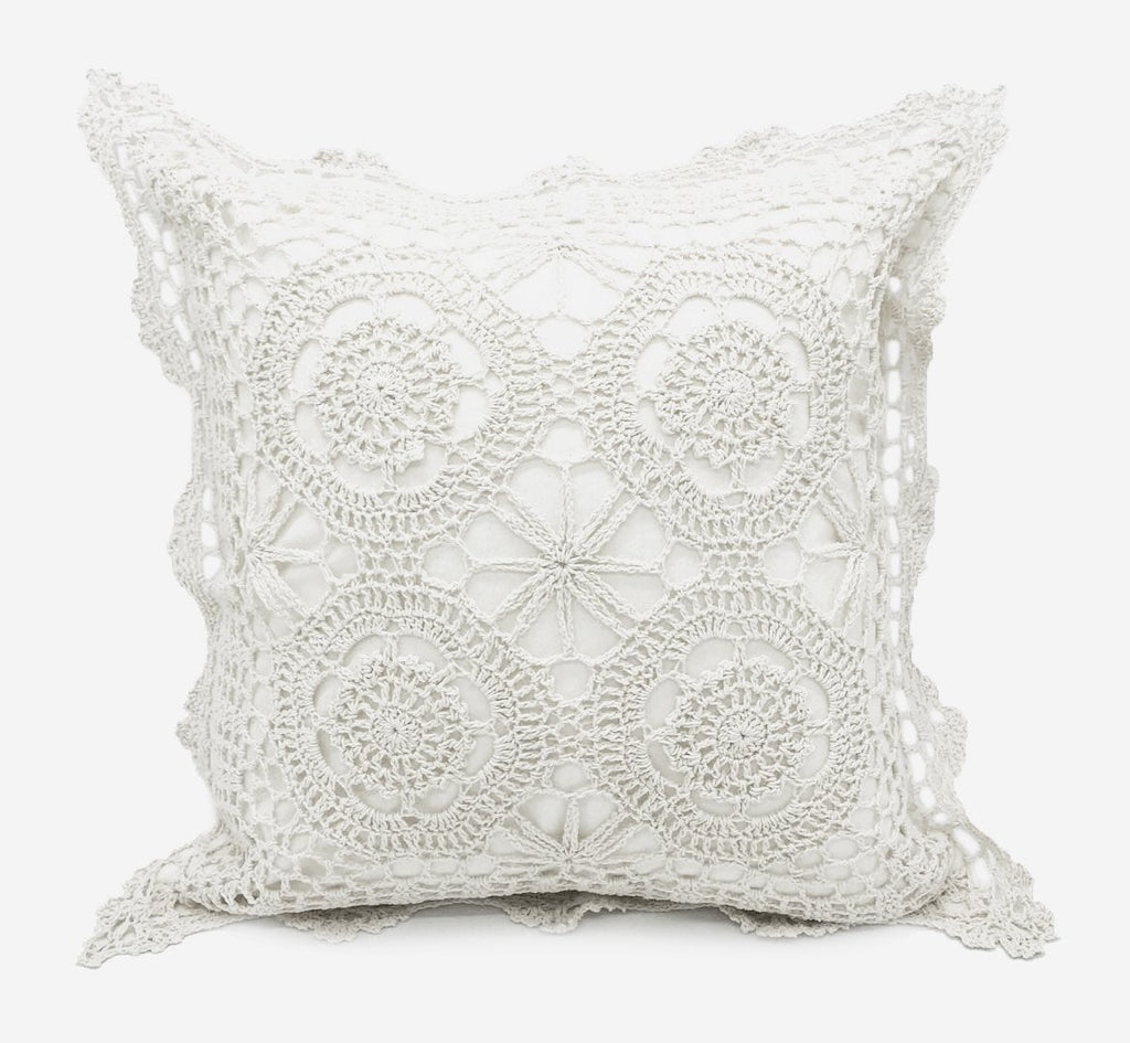 Fennco Styles Handmade Crochet Lace Cotton Decorative Throw Pillow Cover - White Cushion Case for Home, Couch, Living Room, Bedroom and Office Décor