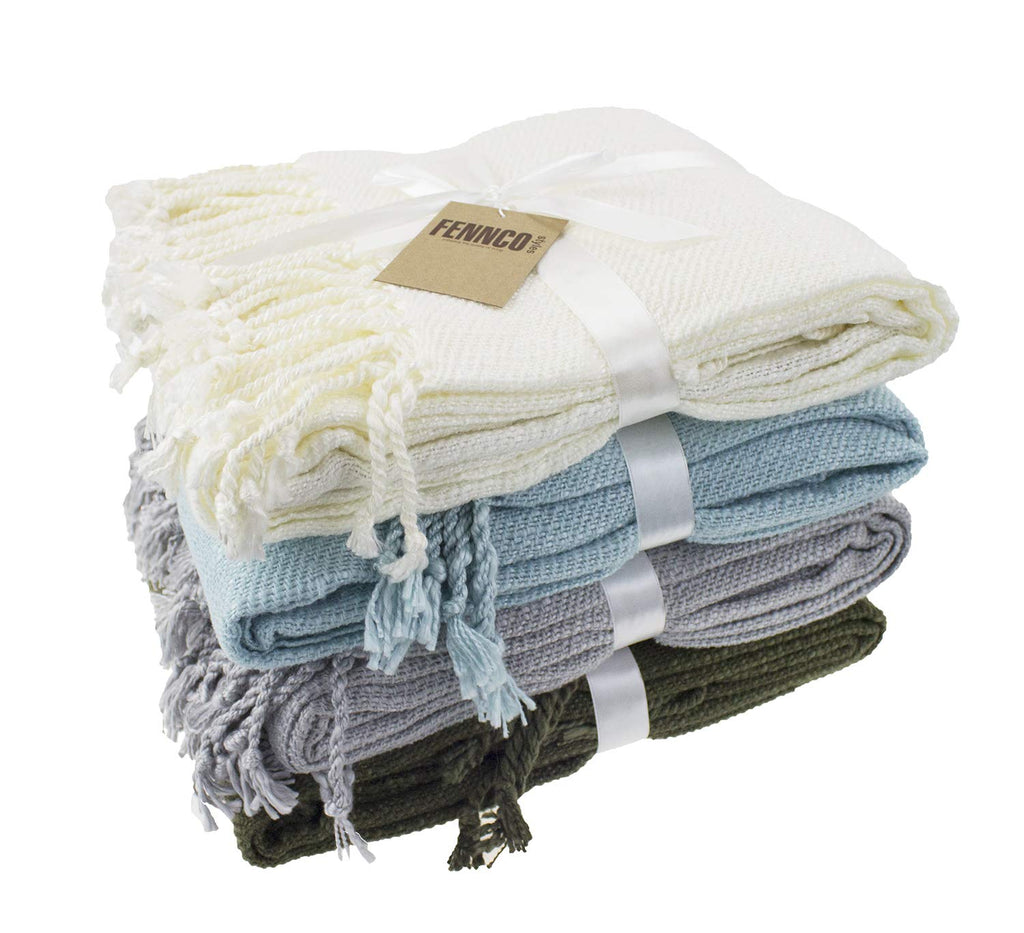 Fennco Styles Classic Woven Solid Lightweight Throw Blanket with Fringe Design 50" W x 60" L - 4 Colors
