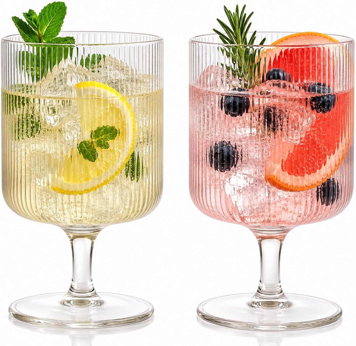 Khen Textured Clear Glass Ribbed Modern Elegant Wine Goblets | Set of 2