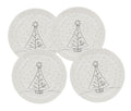 Fennco Styles Cartoon Christmas Tree Holiday Salad Plates 8" Round, Set of 4 - White Dolomite Serving Plate for Home, Christmas Décor, Kitchen, Family Gathering and Special Occasion