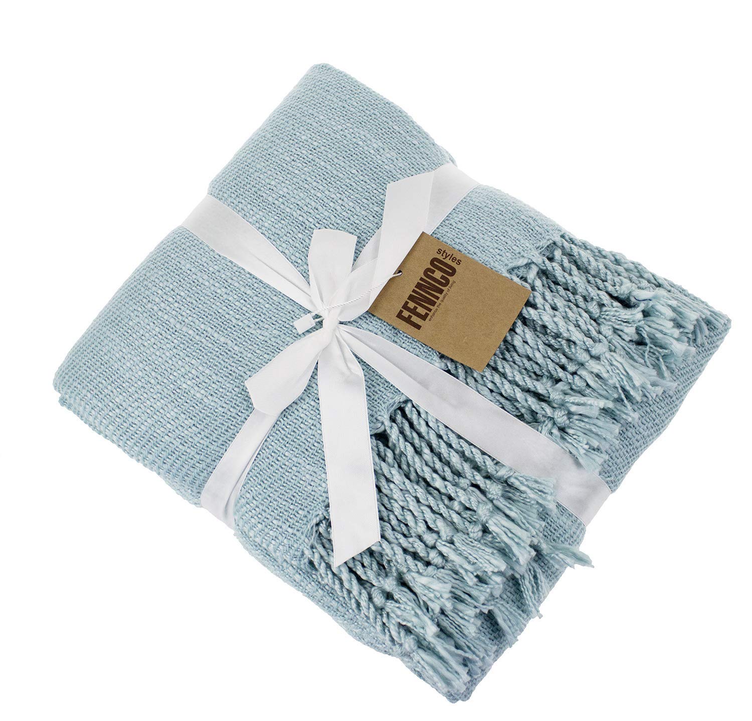 Fennco Styles Classic Woven Solid Lightweight Throw Blanket with Fringe Design 50" W x 60" L - 4 Colors