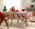 Fennco Styles Red Deer and Floral Pom Pom Christmas Tablecloth - Cotton Blend Festive Table Cover for Winter Holidays, Banquets, Family Gatherings and Special Occasions