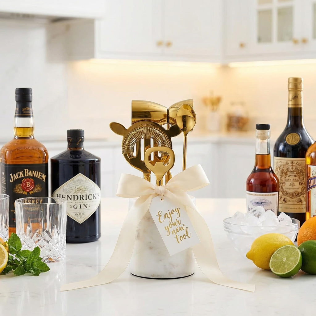 Gilt Marble Bar Tool Set — 5 Piece