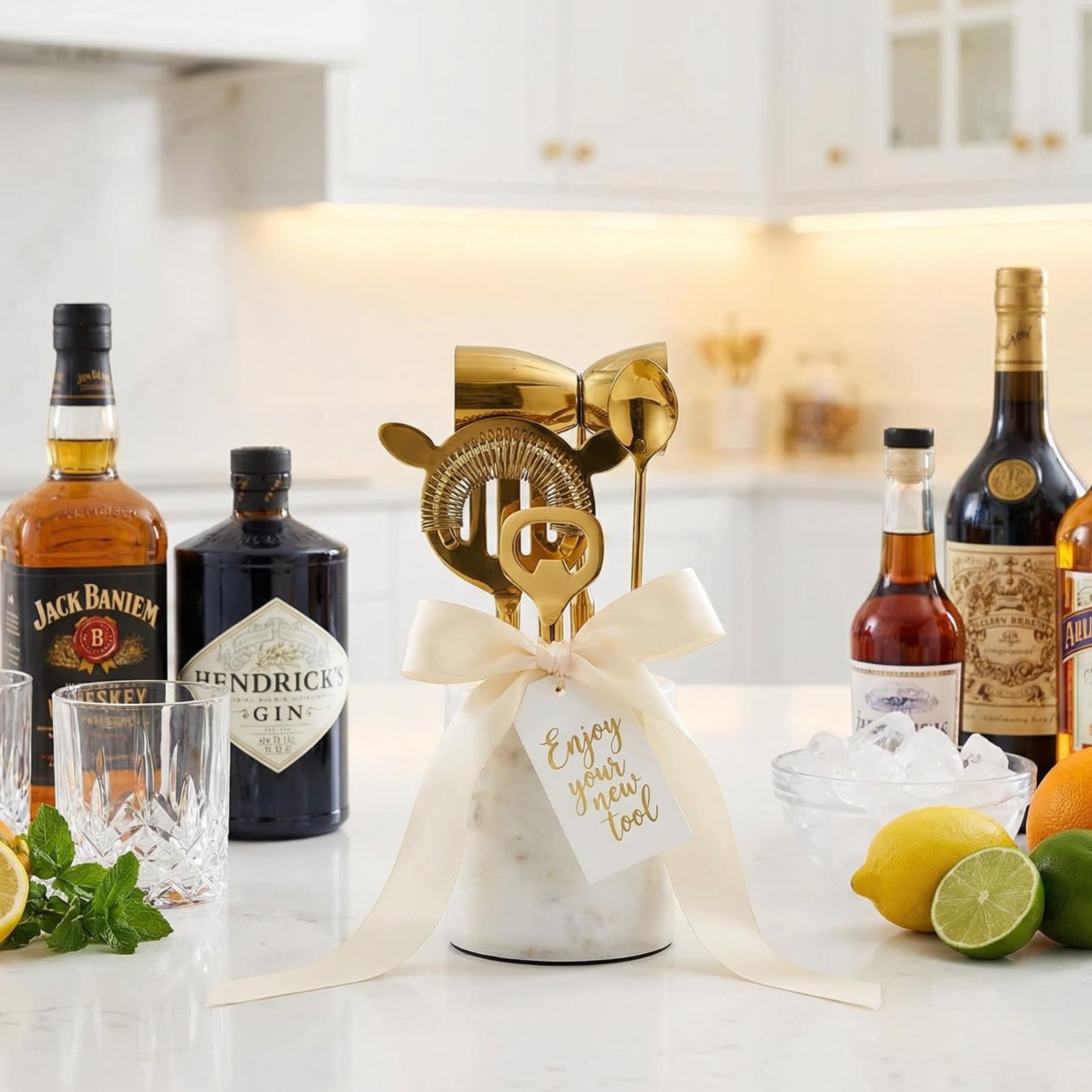 Gilt Marble Bar Tool Set — 5 Piece