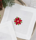 Fennco Styles Embroidered Christmas Cocktail Napkins 6" W x 6" L, Set of 4 - White Cloth Coasters for Dining Table, Family Gatherings, Holidays, Banquets & Home Décor