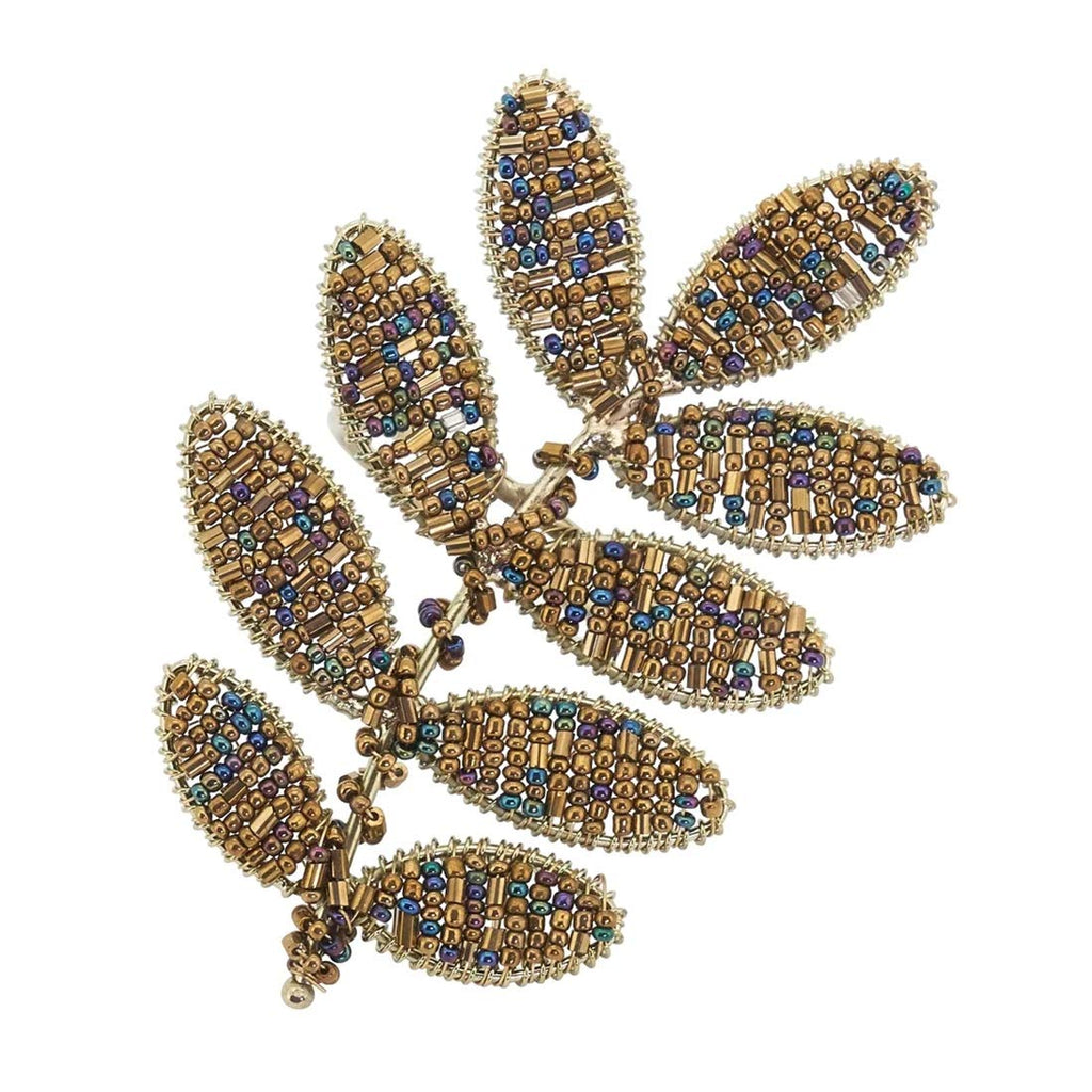 Fennco Styles Hand Beaded Leaf Decorative Napkin Rings, Set of 4 - Green Napkin Holders for Home, Dining Room, Banquet, Family Gathering, Holiday Décor and Special Occasion