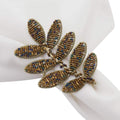 Fennco Styles Hand Beaded Leaf Decorative Napkin Rings, Set of 4 - Green Napkin Holders for Home, Dining Room, Banquet, Family Gathering, Holiday Décor and Special Occasion