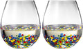 The Wine Savant Mexican Wine Glasses Hand Blown Confetti Rock  - Clear