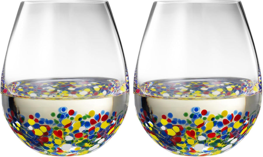 Mexican Hand-Blown Confetti Wine Glass — Clear