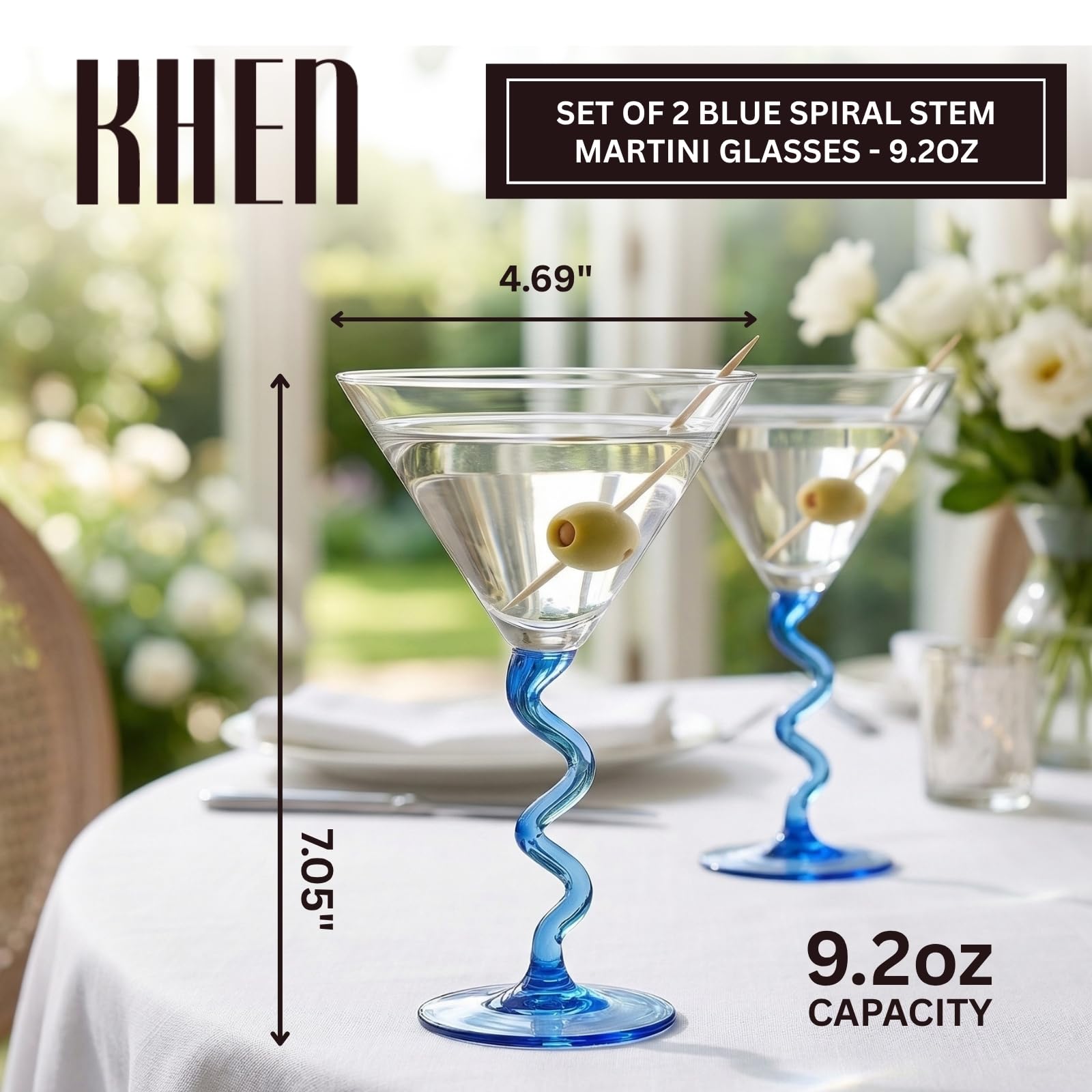 Spiral Stem Martini Glasses Set of 2, 9.2oz 7.05" Blue