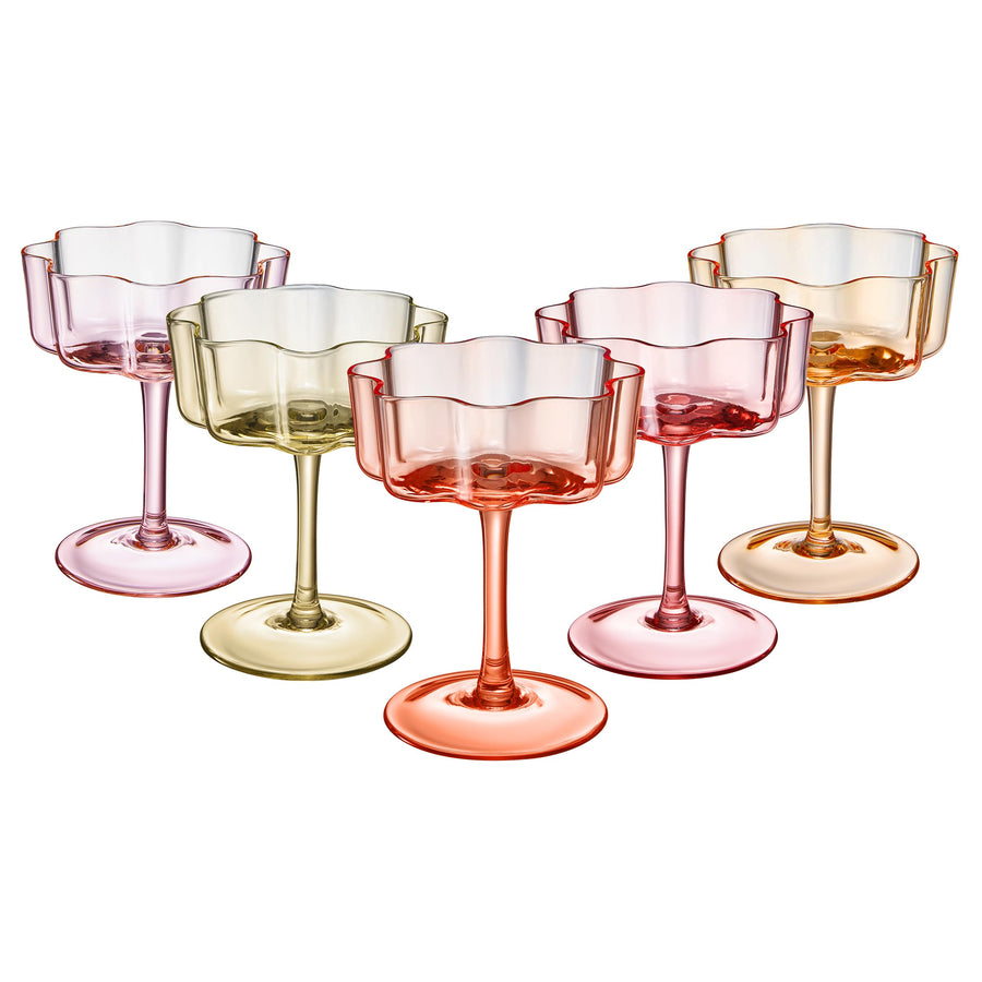 Flower Wave Coupe Glasses — Holiday Mix, Set of 5