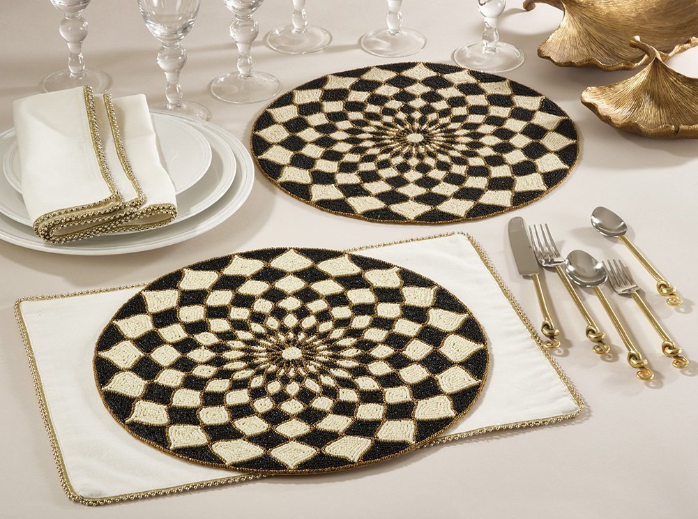 Fennco Styles Elegant Hand Beaded Design Round Placemat - 1 Piece (15" Round)