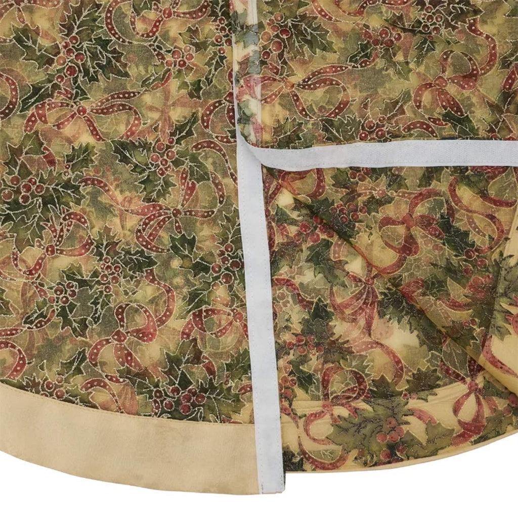 Fennco Styles Holly Ribbon Holiday Christmas Sheer Tree Skirt (48" Tree Skirt)