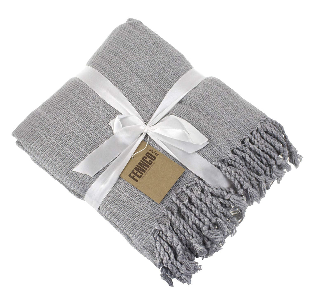 Fennco Styles Classic Woven Solid Lightweight Throw Blanket with Fringe Design 50" W x 60" L - 4 Colors