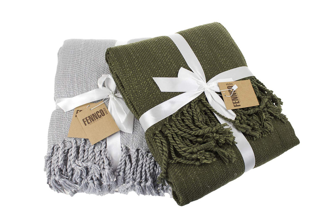 Fennco Styles Classic Woven Solid Lightweight Throw Blanket with Fringe Design 50" W x 60" L - 4 Colors