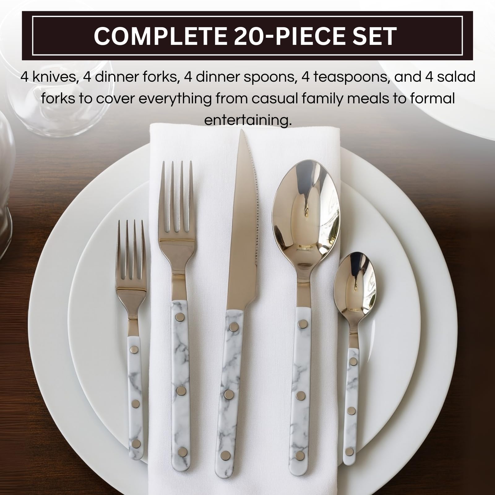 Khen 20-Piece Cutlery Set – Includes Dinner Knives, Forks, Spoons