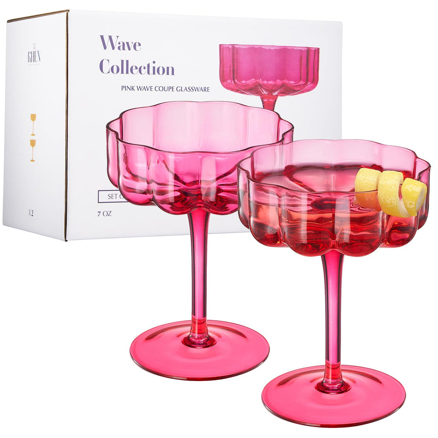 Flower Wave Coupe Glasses — Hot Pink, Set of 2