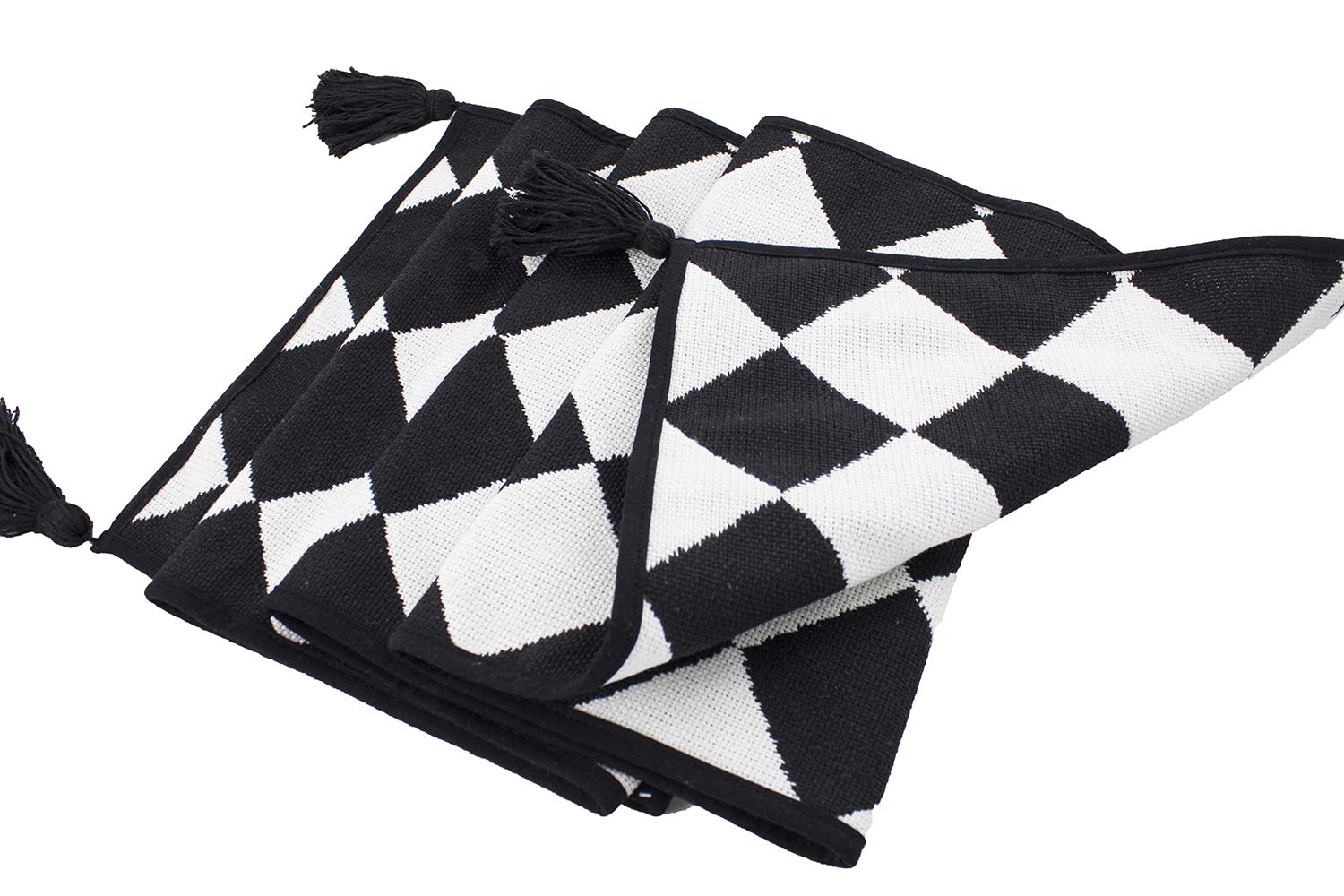 Fennco Styles Black and White Checker Woven Table Runner - 14 x 71 Inch Check Runner Table Centerpiece for Dining Home Decor, Indoor Parties, Holiday Events Tassel Table Runner