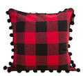 Fennco Styles Buffalo Plaid Red and Black with Pom Pom Design 17-Inch Square Decorative Throw Pillow for Holiday, Christmas, Home and Bedroom Décor