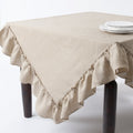 Fennco Styles Margaux Ruffled Design 100% Linen Tablecloth (84"x84",Khaki)
