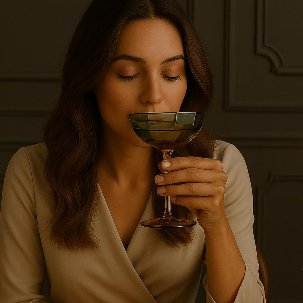 Khen Hexagonal Coupe Glasses Elegant Break Resistant  - Set of 2 Teal + Brown