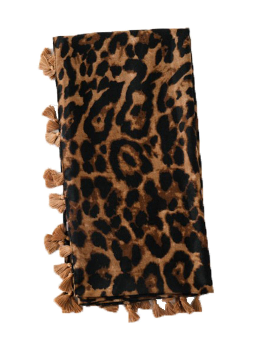 stylesilove Women Elegant Classic Leopard Print Lightweight Cotton Tassel Scarf Wrap Autumn Winter Large Shawl Scarf