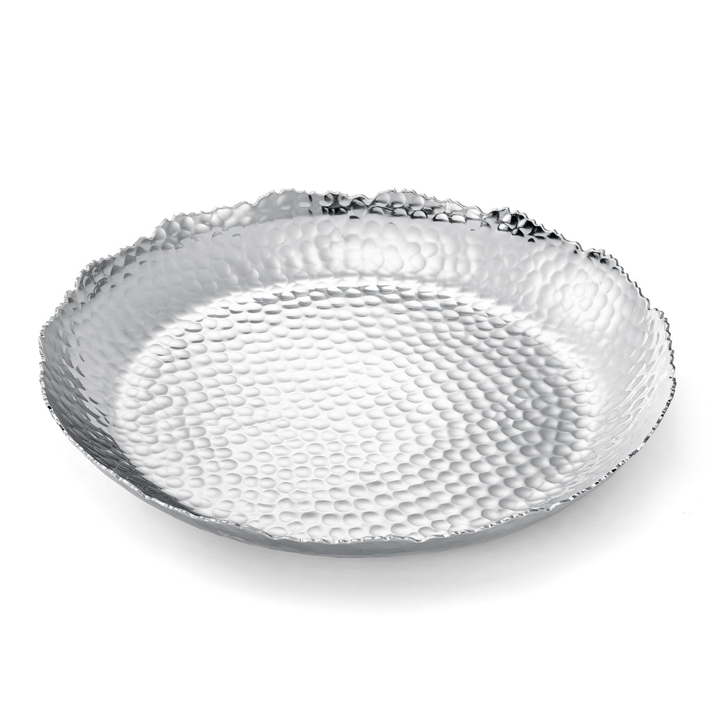 Silver Hammered Decorative Bowl Elegant Aluminum Centerpiece