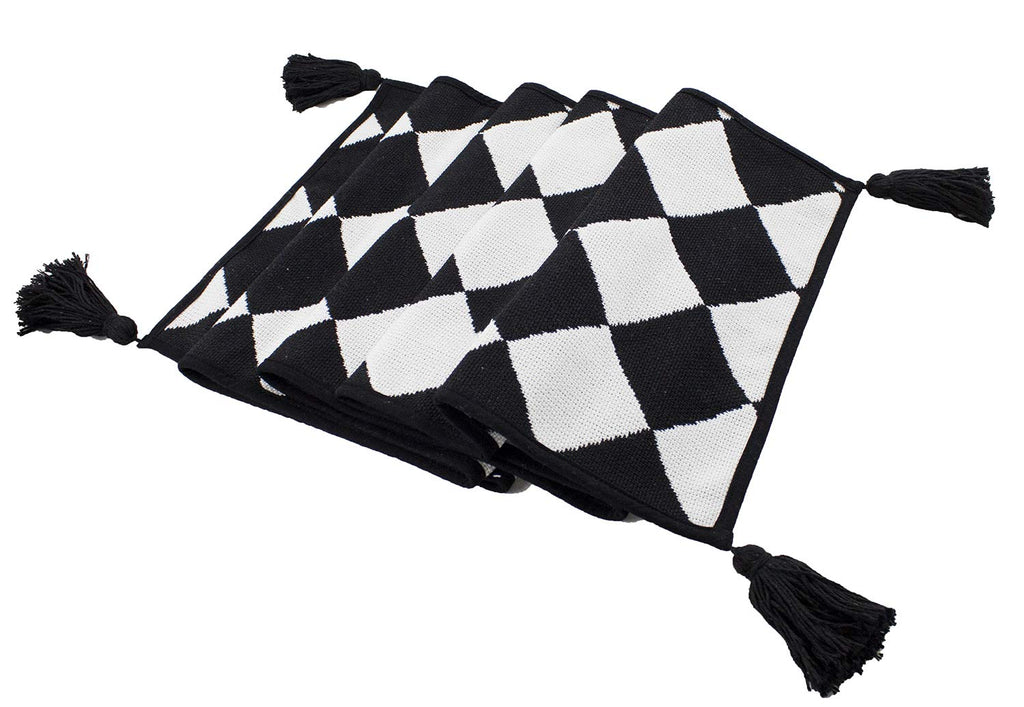 Fennco Styles Black and White Checker Woven Table Runner - 14 x 71 Inch Check Runner Table Centerpiece for Dining Home Decor, Indoor Parties, Holiday Events Tassel Table Runner