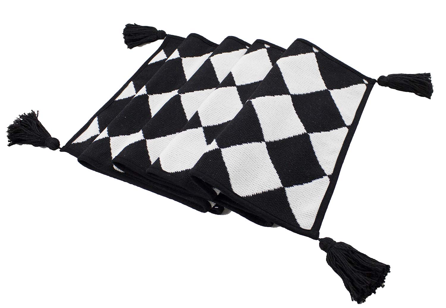 Fennco Styles Black and White Checker Woven Table Runner - 14 x 71 Inch Check Runner Table Centerpiece for Dining Home Decor, Indoor Parties, Holiday Events Tassel Table Runner