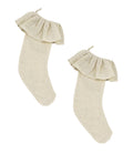 Fennco Styles Holiday Décor Ruffle Trim Jute Burlap Christmas Stockings 13" W X 19" L, Set of 2 - Ivory Decorative Hanging Stockings for Home, Office, Winter Holidays Decor and Special Occasions