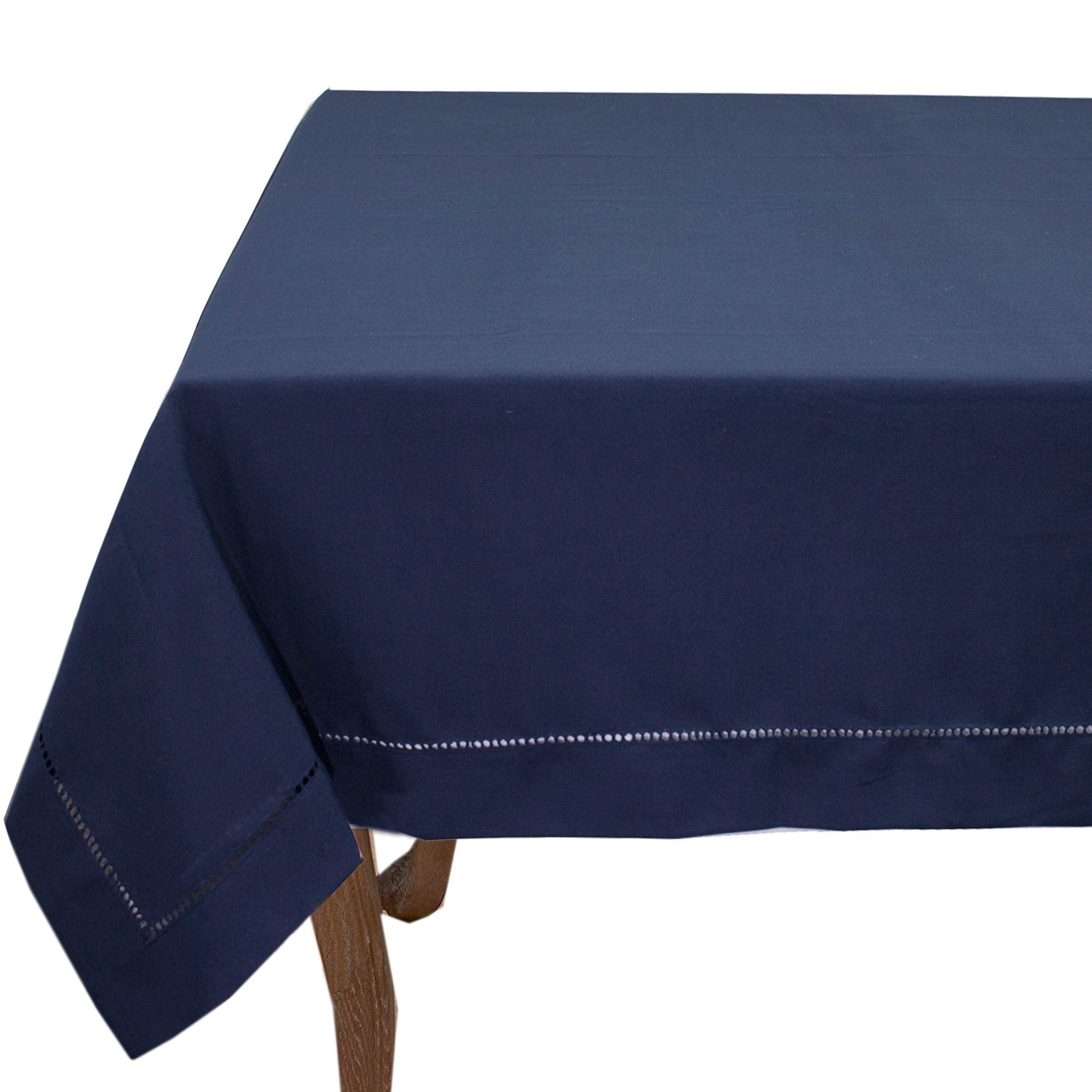 Fennco Styles Classic Solid Color Hemstitched Border Tablecloth for Dining Table, Dinner Parties, Wedding, Machine Washable,