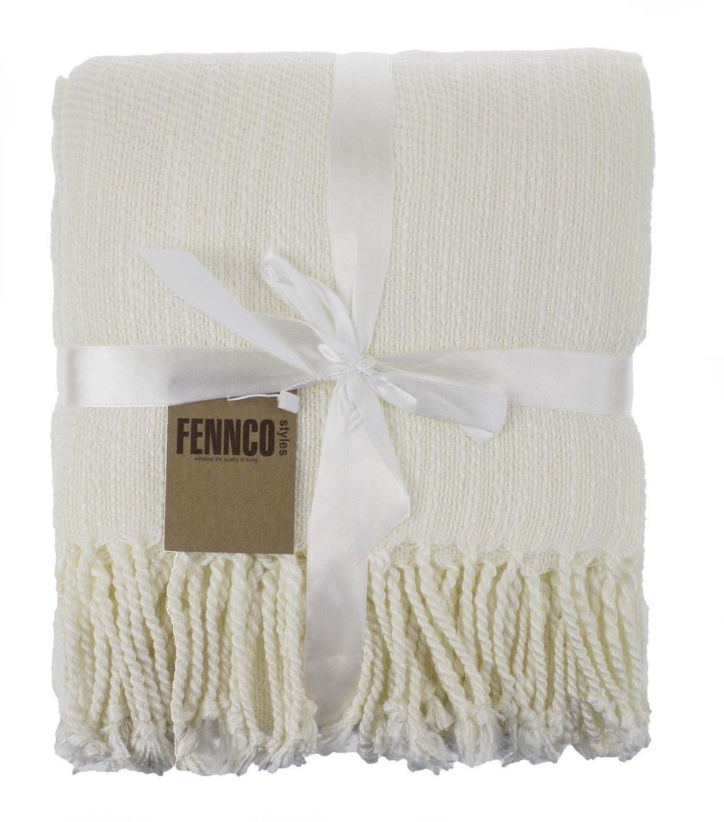 Fennco Styles Classic Woven Solid Lightweight Throw Blanket with Fringe Design 50" W x 60" L - 4 Colors