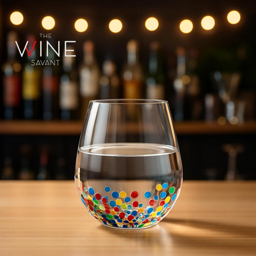The Wine Savant Mexican Wine Glasses Hand Blown Confetti Rock  - Clear
