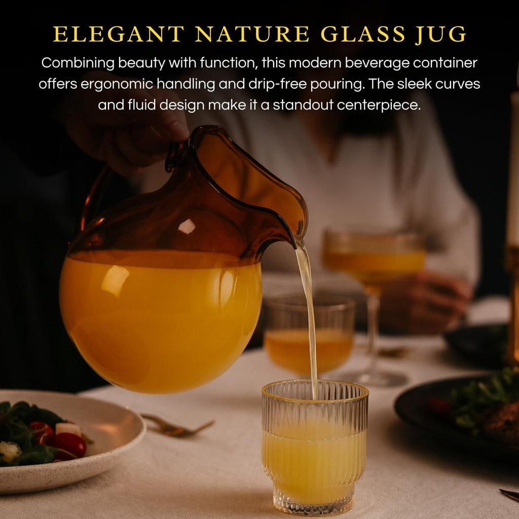 Italian Design Amber Glass Jug Mouth-Blown Venetian Pitcher 750ml Handmade Murano