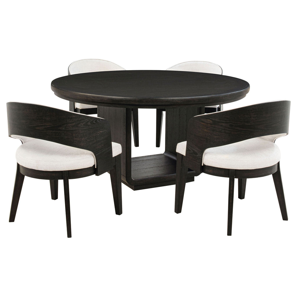 Leandro 5-Piece Round Dining Set — Barrel Arm Chairs / Burnished Black
