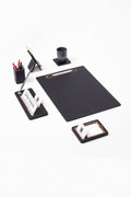 Cavalli Vertical Slatted Leather Desk Set Black 6 Pcs