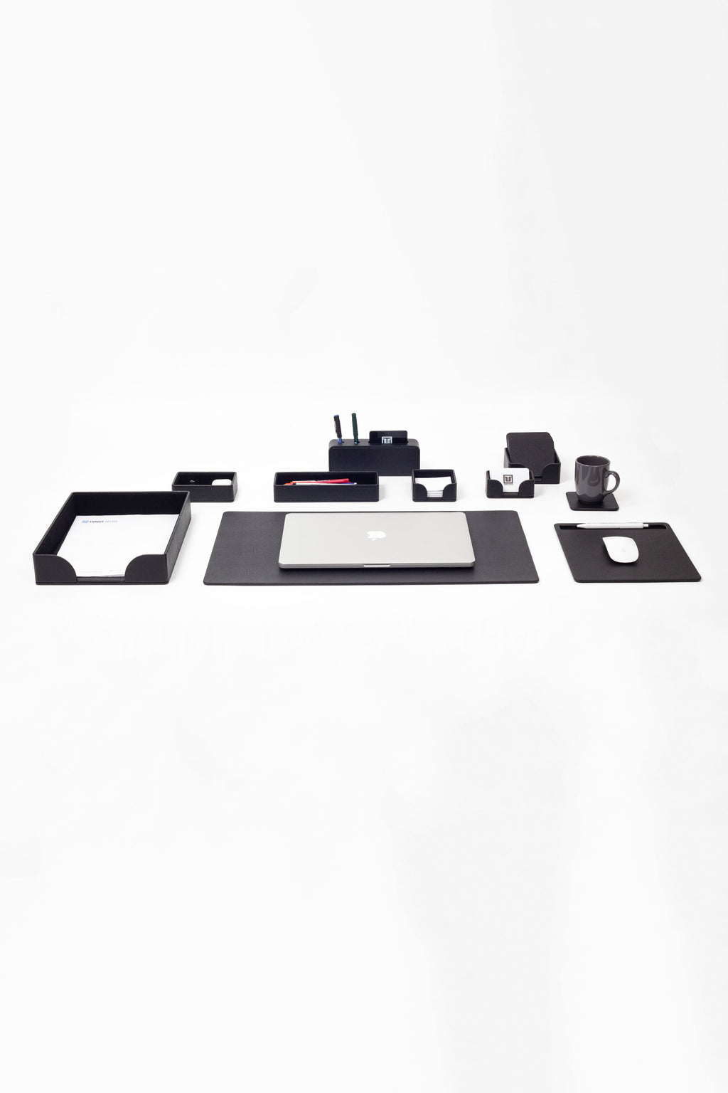 Oslo Leather Desk Set Black 10 Pieces