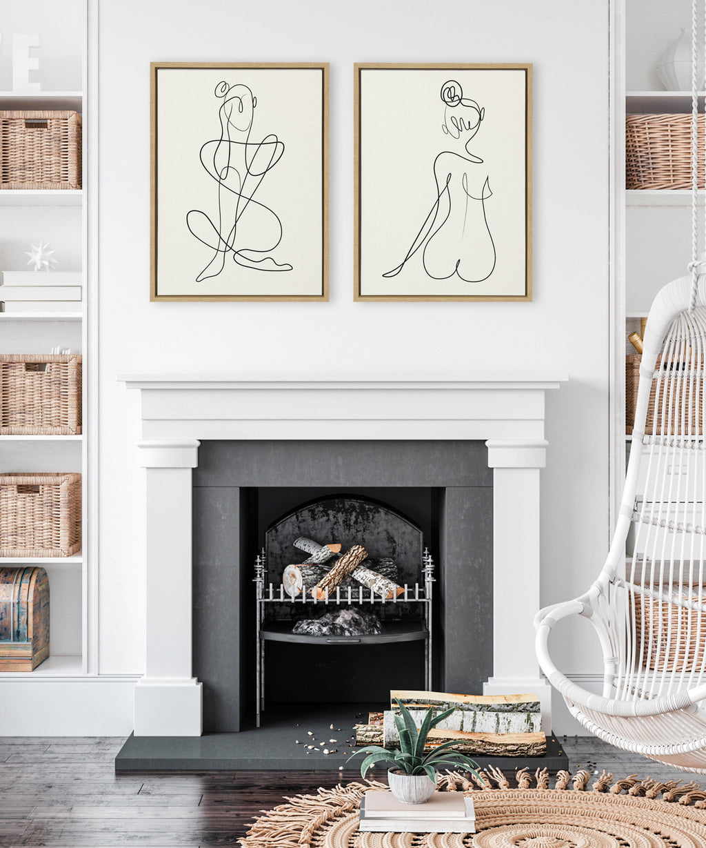 Sylvie Thinking of You Line Art and Sitting Beauty Framed Canvas Set by Rachel Lee of My Dream Wall