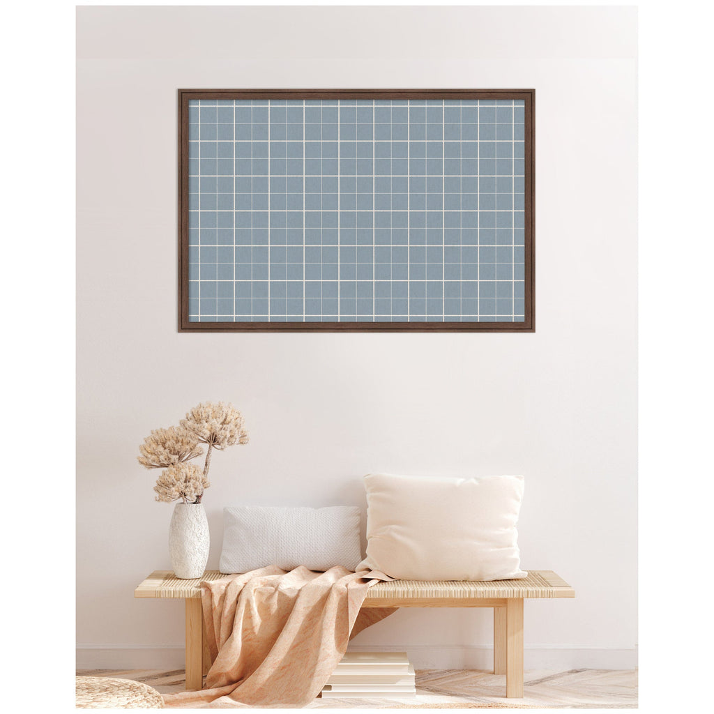 Framed Fabric Pinboard Light Blue Plaid Wall Organization