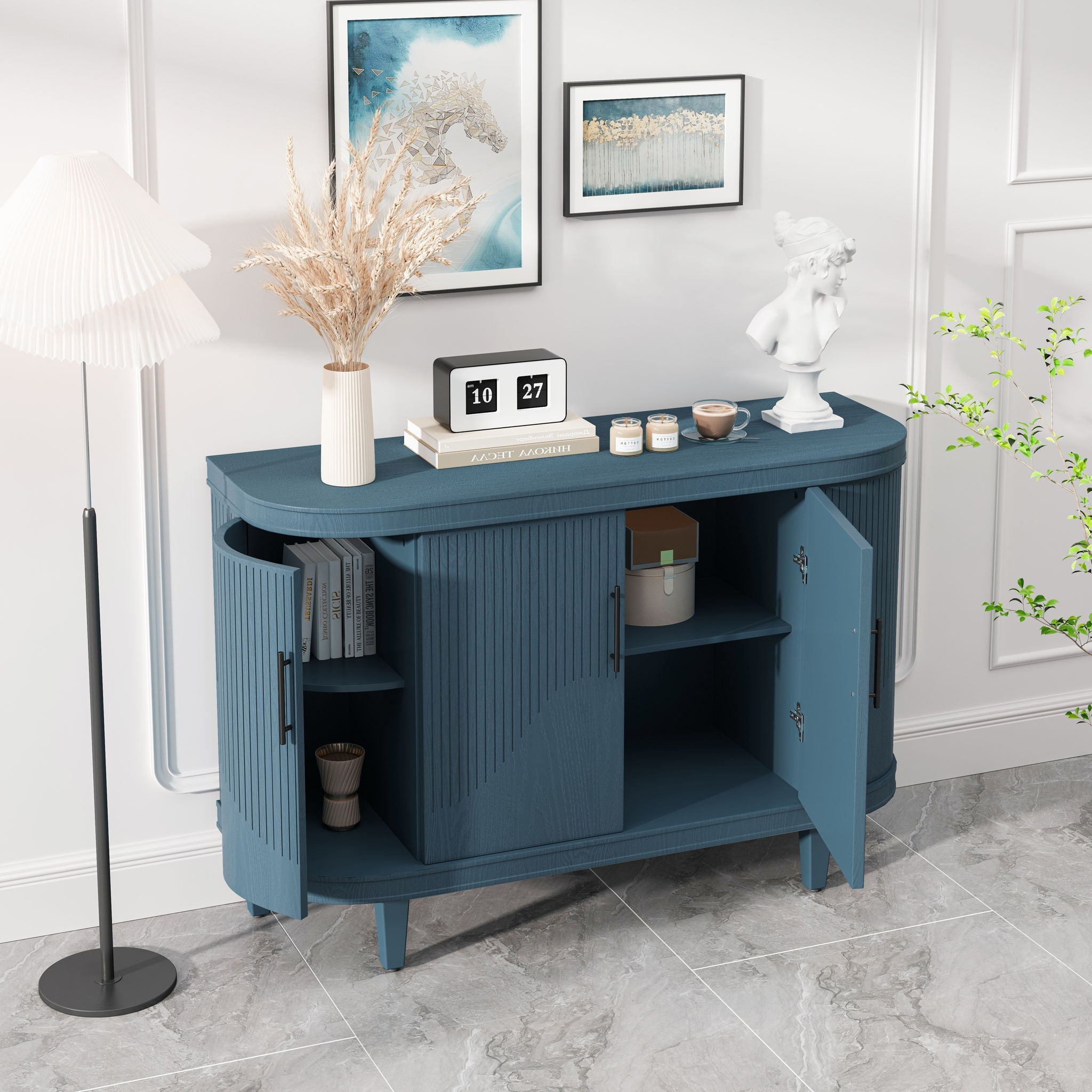 Curved Four-Door Sideboard — Blue