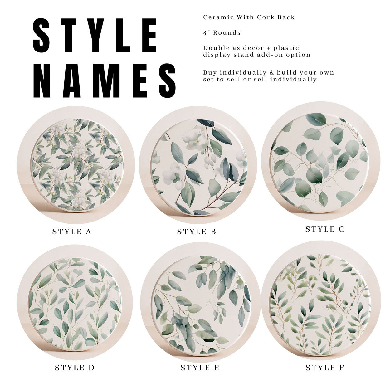 Eucalyptus Botanical Ceramic Coasters