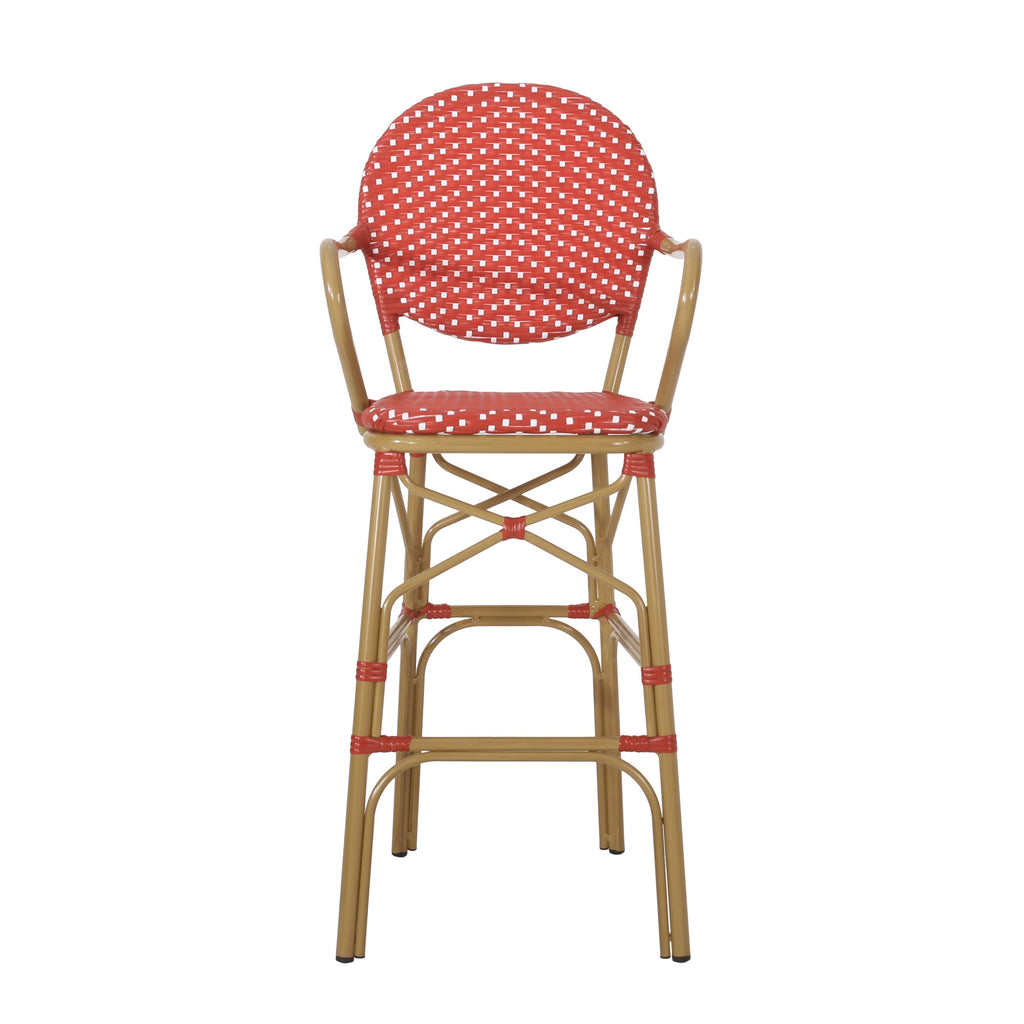 Outdoor Wicker and Aluminum French Barstools, Set of 2