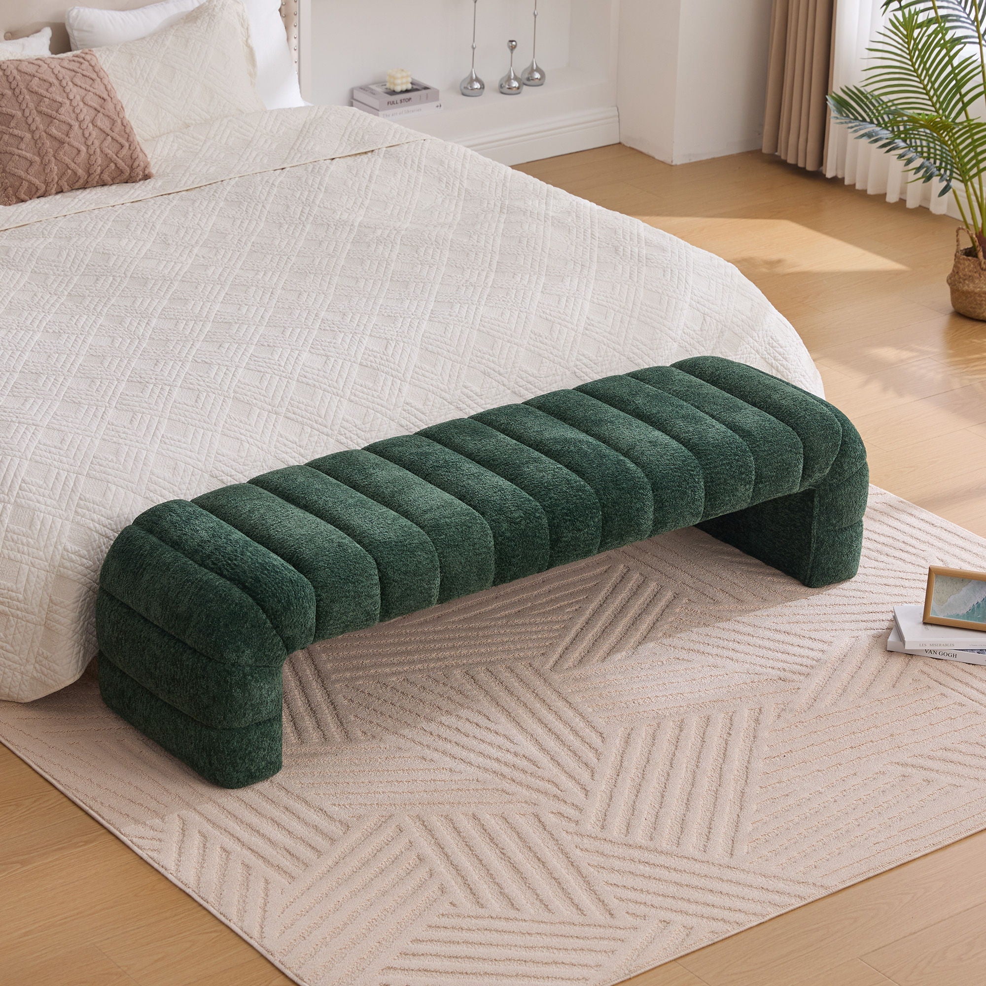 Channel-Tufted Upholstered Bed Bench