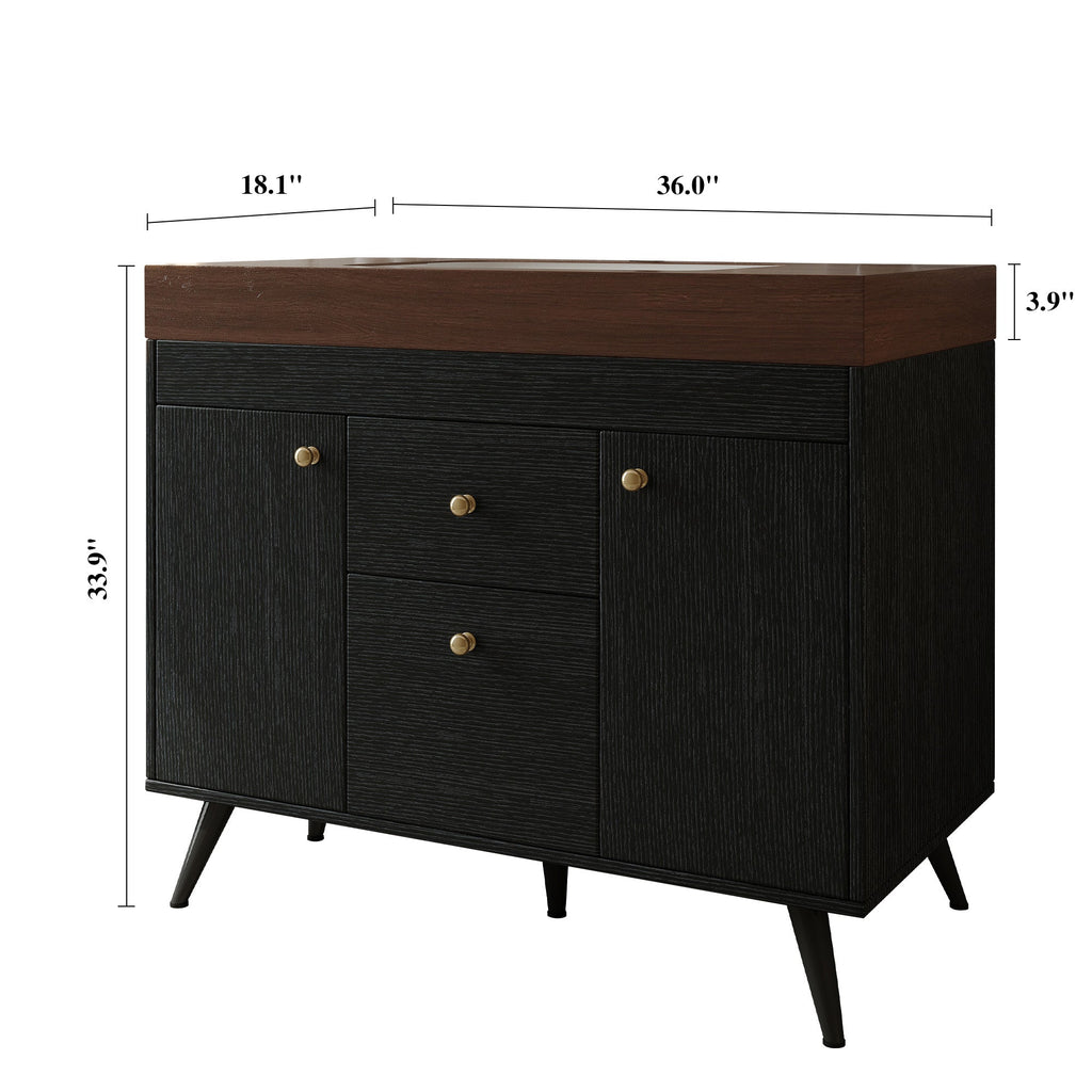 36" Modern Freestanding Bathroom Vanity with Sintered Stone Top, Ceramic Sink & Smart Storage