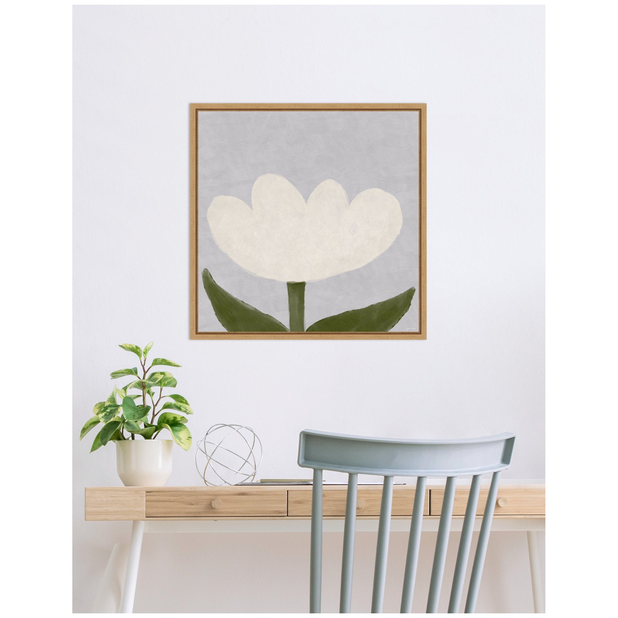 White Tulip by Gabrielly Guedes Framed Canvas Wall Art Print