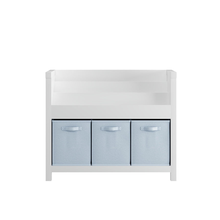 Bookshelf With 3 Tier Front Facing Storage And 3 Bins, Toddler Bookcase For Playroom - White