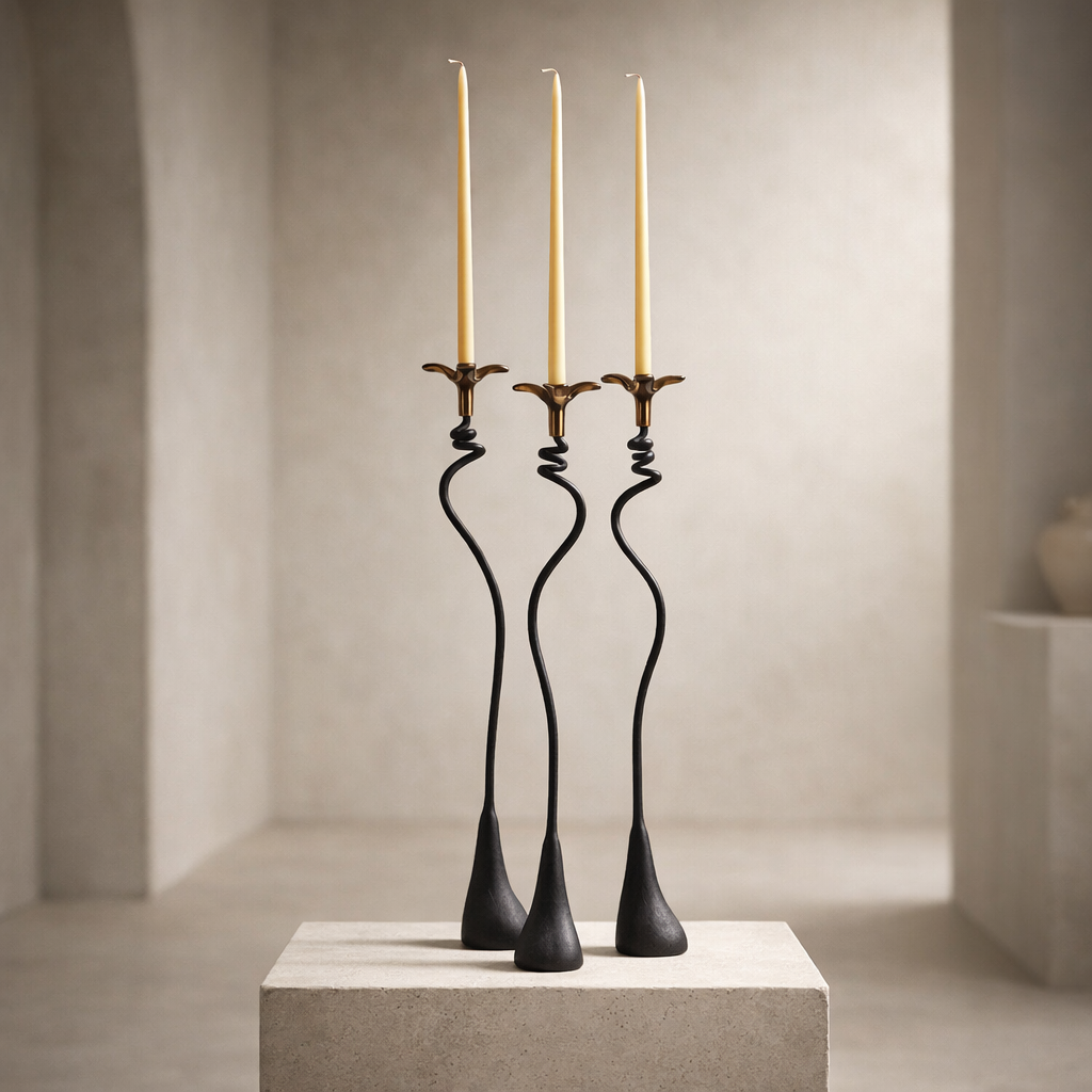 Jasmine in Bloom Candlestick — Handmade Sculptural Iron Candleholder (20”)
